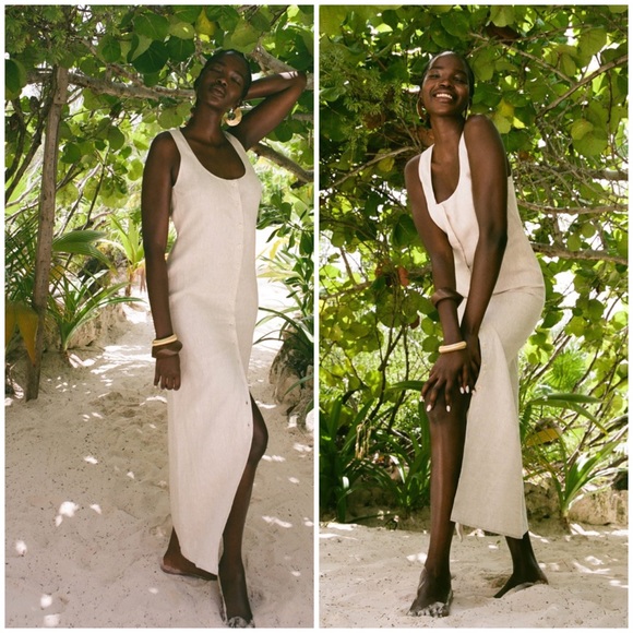 Reformation Dresses & Skirts - Reformation Grover Linen Dress Beige Oatmeal Midi Maxi Button Front fits XL 12